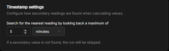 Timestamp settings, configuring how far back to look for a secondary reading
