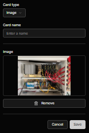 Image card settings, showing the uploaded image with a Remove control